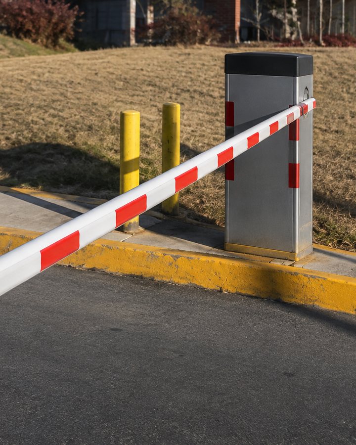 SecurePath Securitech access control: automated boom barrier at a vehicle entrance